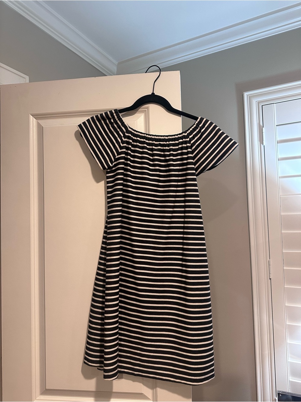 Madewell Black and White Striped Off-Shoulder Dress